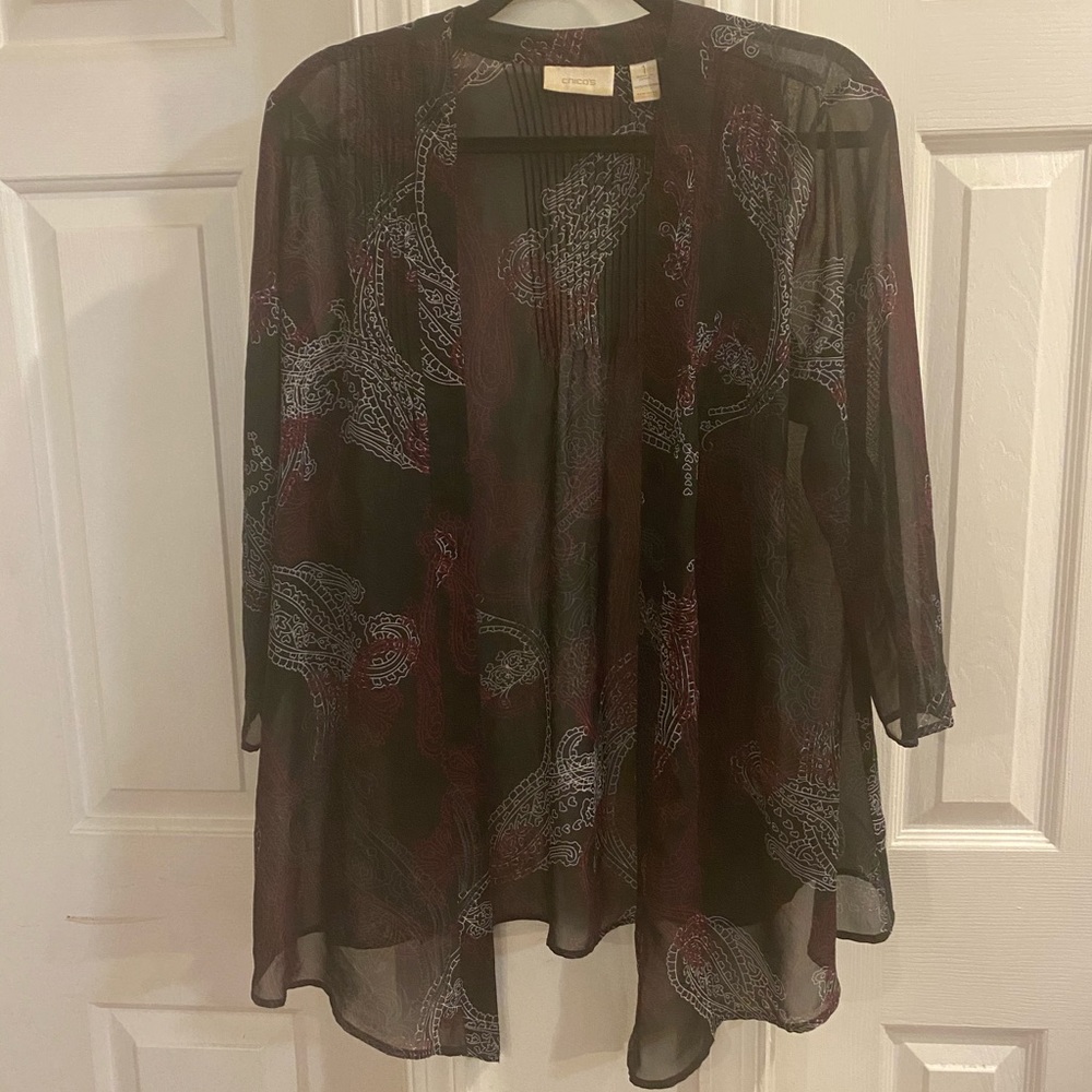 Chico’s Sheer Black Jacket Cover Up, size 1